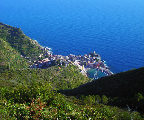 View of Vernazza on the hike to Monterosso