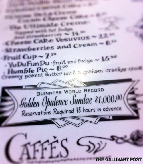 There is it, the menu with the $1,000 dessert