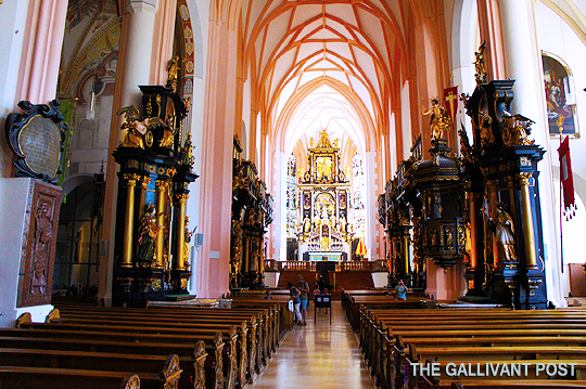 The inside of the Mondsee Abbey, featured in The Sound of Music.