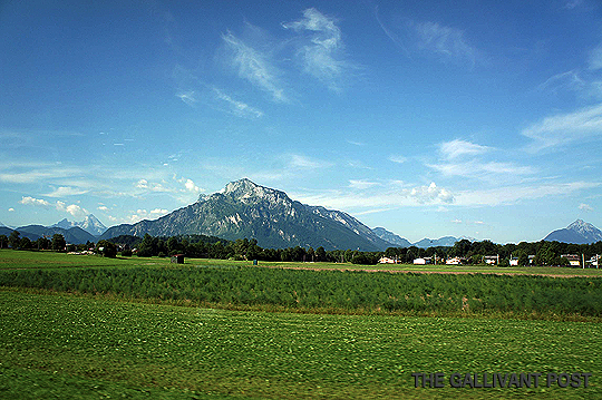 Onboard the coach, where you can see the Untersberg Mountain.