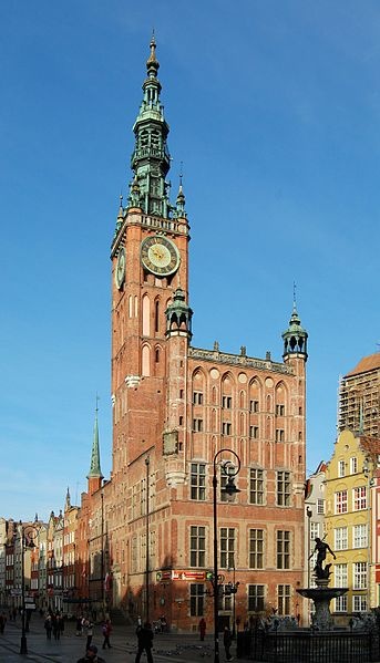 Gdansk's old city hall dominates the old town's skyline with its spires.