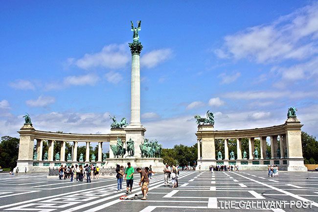 Heroes Square in Budapest, a grand sight on a summer day.