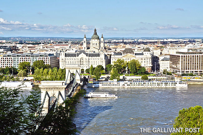 The view of Pest from the Savoyai Terrace. You get a good view of the Széchenyi Chain Bridge 