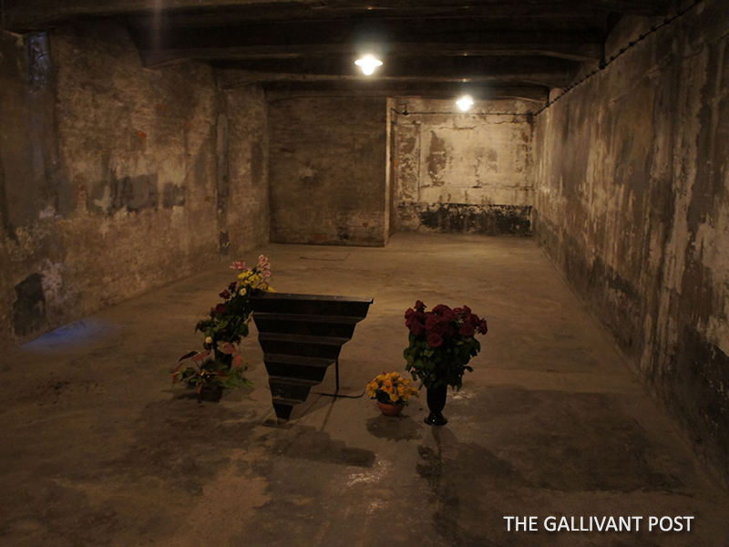 The inside of the gas chamber at the Auschwitz concentration camp.