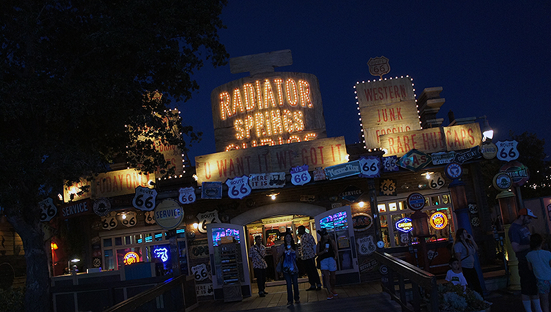 Radiator Springs at night.