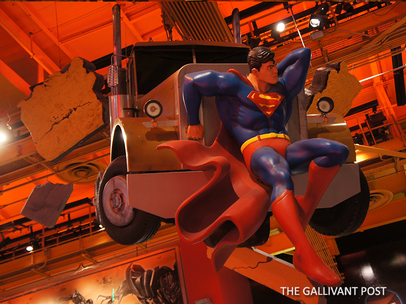 Superman stopping a disaster from happening in Toys "R" Us in Times Square.