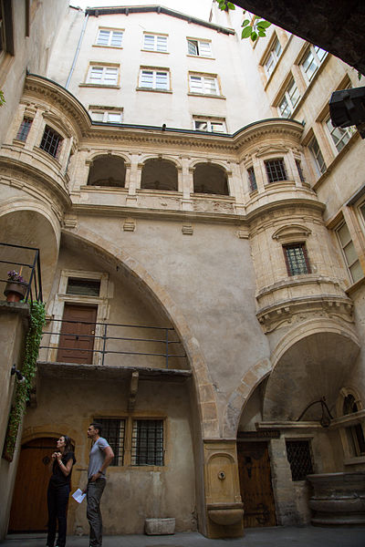 The courtyard of a building with Traboule in Vieux Lyon.