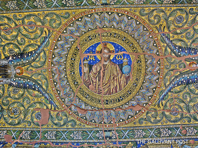 This gorgeous mosaic work is on the ceiling the ground floor of the old Kaiser Wilhelm Memorial Church.
