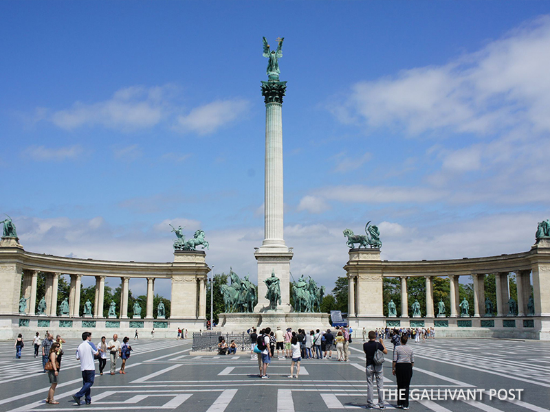 The grand Heroes Square in Budapest