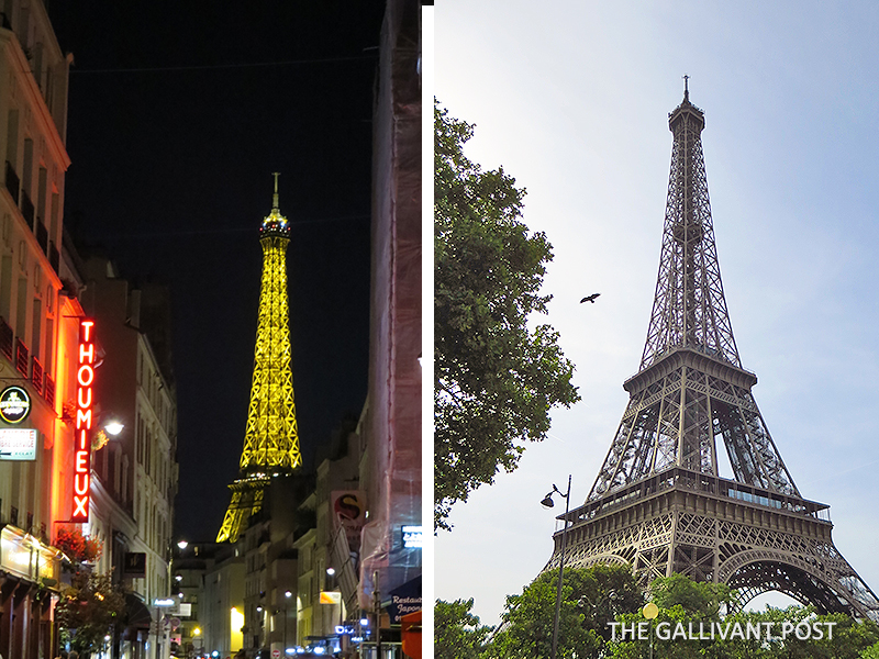 Eiffel Tower at both day and night