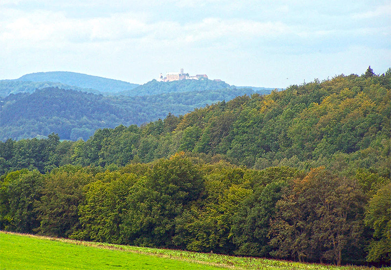 The rolling mountains that surround  the Wartburg Castle.